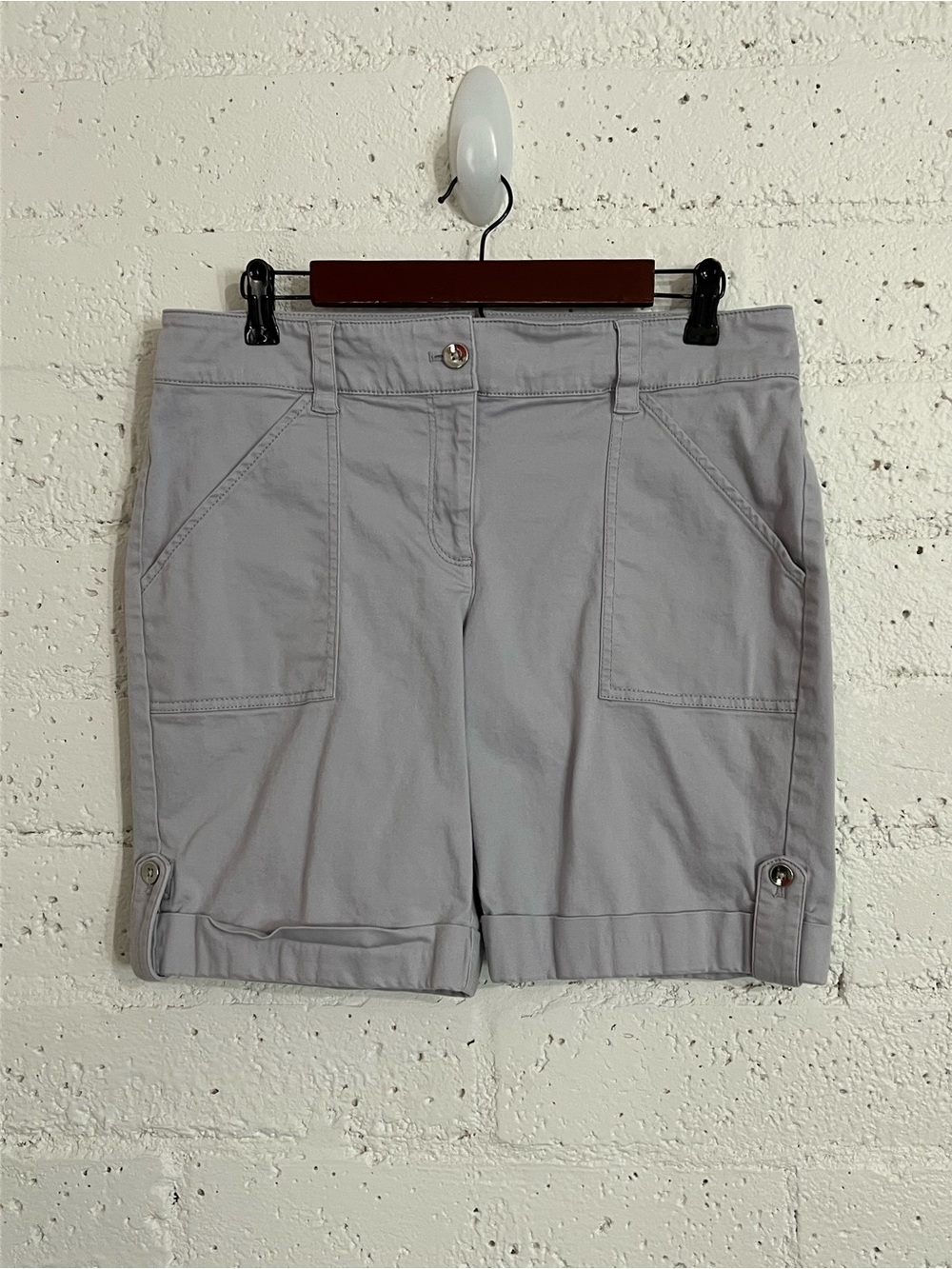 White House Black Market Shorts 10 Gray Cuffed Bermuda Stretch Cotton Blend C3